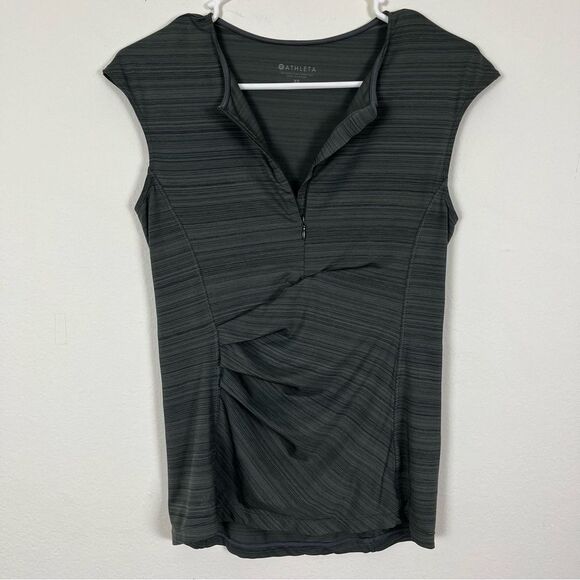 Athleta Gray Ruched Front Sleeveless Quarter Zipper Activewear Top- Size XSmall - Picture 1 of 4